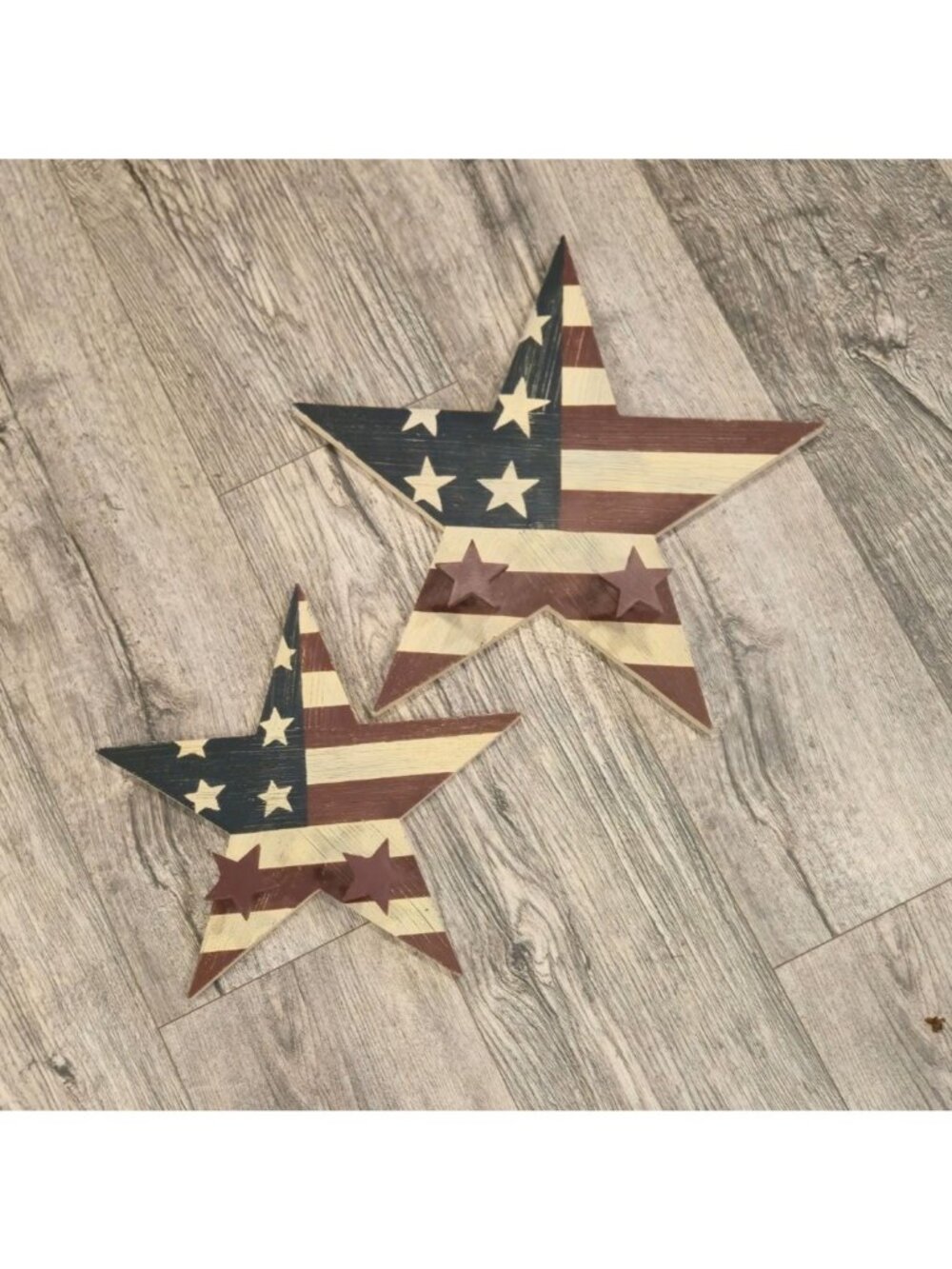 Rustic American Flag Star Wall Decor Set With Hooks Wooden Patriotic Americana